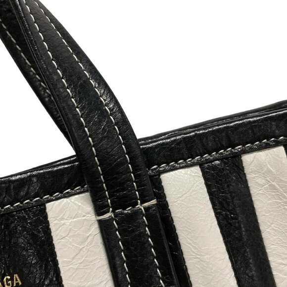 Auth BALENCIAGA Barbes Small 671404 Black White Leather - Tote Bag - Picture 9 of 16